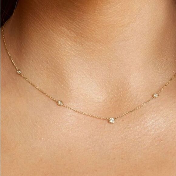 14k Solid Gold Bezel By The Yard Strand Necklace | Birthday Gift | Genuine Gold - Picture 3 of 5